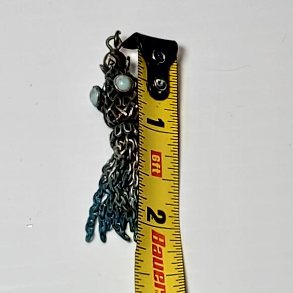 Antique Chain Dangle Pendant 2" Small Baby Blue Cabochons Patina - Picture 6 of 7